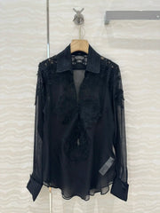 Lace Crochet Long-sleeved  Embroidered Top