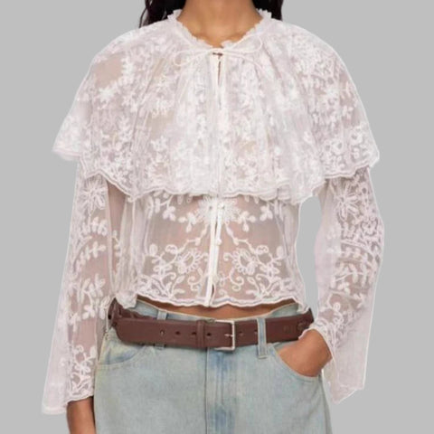 Irregular Lace Up  Slash Neck Off Shoulder Long Sleeve Irregular Top