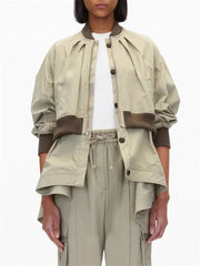 Layered Stand Collar Spliced Loose Jacket