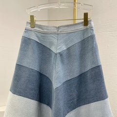 Blue Short Sleeve Jeans Denim Blouse Tops and Midi Skirt Set