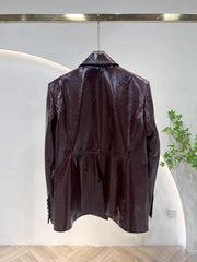 Genuine Leather  Double Breasted Slim Fit Blazer