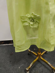 Solid Color Patchwork 3D Flowers Stand Collar Flare Sleeve High Waist Spliced Sashes Midi Dress