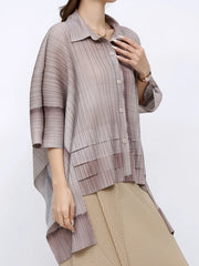 Solid Straight Grid Stand Collar Long Sleeve Patchwork Button Top