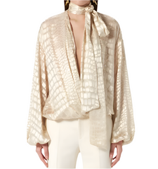 Chic Spliced Crocodile Pattern Blouse V Neck Long Sleeved Shirt