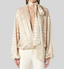 Chic Spliced Crocodile Pattern Blouse V Neck Long Sleeved Shirt