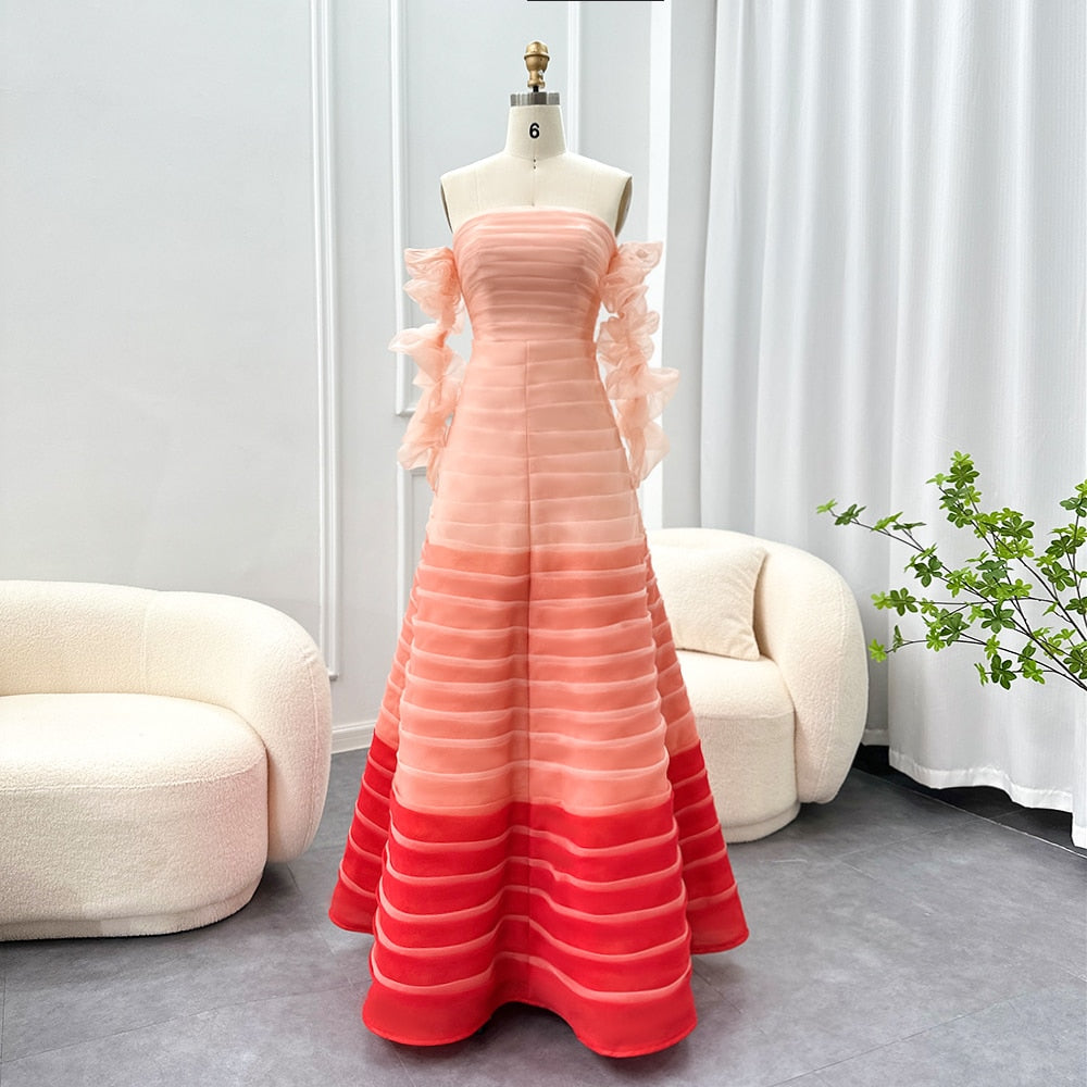Sheer Fairy Gradual Pink  Long Formal Prom Dress