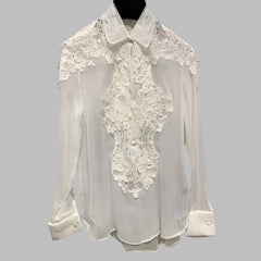 Lace Crochet Long-sleeved  Embroidered Top