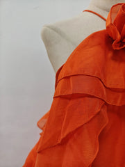 Solid Spliced Ruffles Halter Sleeveless High Wasit Backless Loose Dress