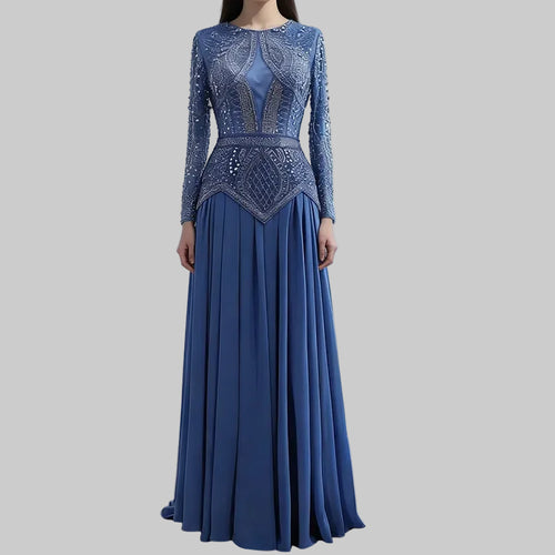 Long Sleeve Modest  O-neck Evening Dress