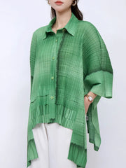 Solid Straight Grid Stand Collar Long Sleeve Patchwork Button Top