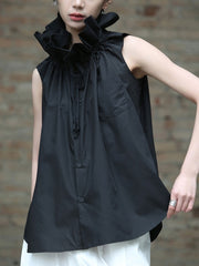 Stand Collar Sleeveless Loose Fit Shirt