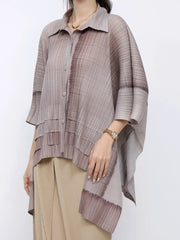 Solid Straight Grid Stand Collar Long Sleeve Patchwork Button Top