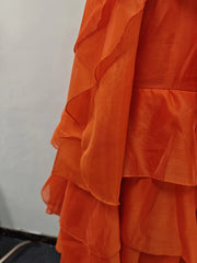 Solid Spliced Ruffles Halter Sleeveless High Wasit Backless Loose Dress