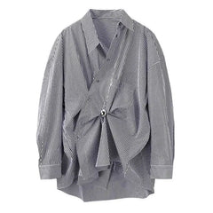 Pleated Fungus Edge Plaid Shirt Retro Loose Single Pocket Top