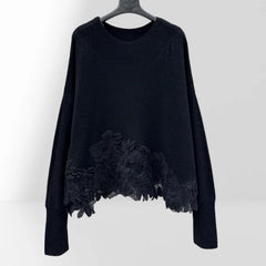 Three-Dimensional Silk Flower Handmade Lace Applique Cashmere Top