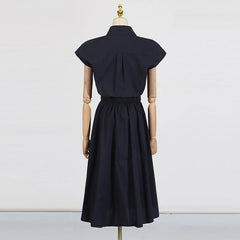 Hollow Out Chic Two Piece Sets Lapel Short Sleeve Spliced Button Tops High Waist Long Skirt Elegant Set