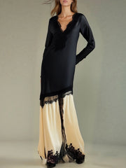 Spliced Lace Elegant V Neck Long Sleeves Dress