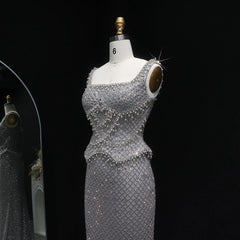 Luxury  Gray Straight  with Straps Evening Dress