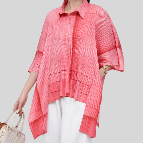 Solid Straight Grid Stand Collar Long Sleeve Patchwork Button Top