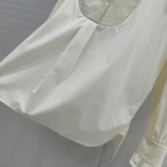 White with ruffled collar Top