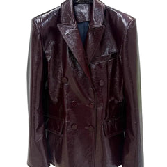 Genuine Leather  Double Breasted Slim Fit Blazer