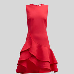 Elegant Sleeveless Red Ruffled Round Neck Mini Dress