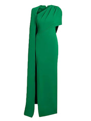 Floor Length Gown Draped Cape One Shoulder With High Slit Dress
