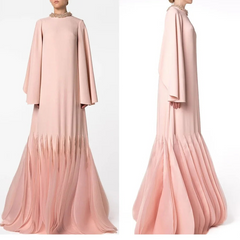 Jersey Crew Neck Long Sleeves Party Dress