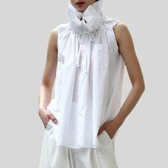 Stand Collar Sleeveless Loose Fit Shirt