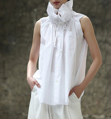 Stand Collar Sleeveless Loose Fit Shirt