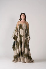 Kaftan O-Neck Velvet Tulle Beaded Dress