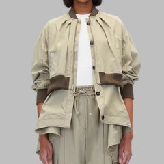 Round Collar Zipper Splicing Elegant  Loose Long Sleeve Coat Top