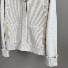 Mink Fur Collar Spliced Leather Cashmere Cardigan Jacket