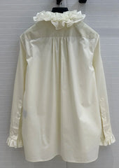 White with ruffled collar Top