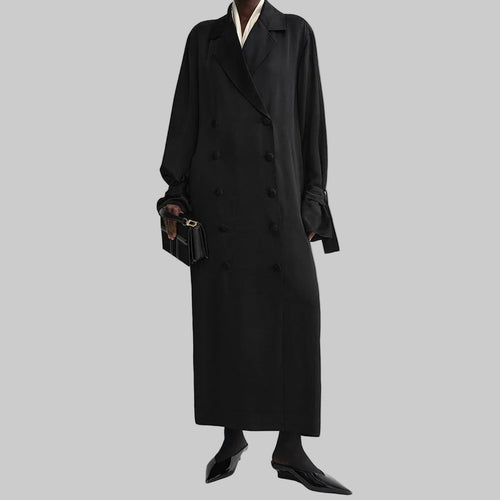 Temperament Commuter Lapel Double-breasted Long Jacket