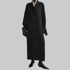 Temperament Commuter Lapel Double-breasted Long Jacket