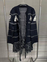 Hit Color Spliced Tassels Cardigan