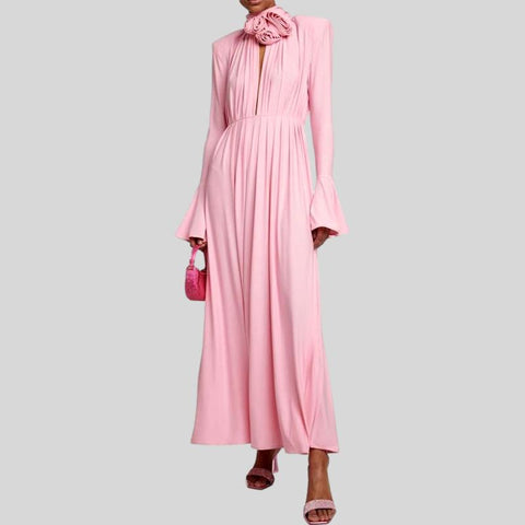 Slash Neck Chiffon Loose Waist Solid Color Dress