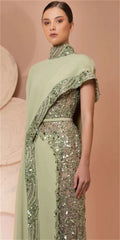 High Neck   with Sequin Embroidery Unique Capelet Design Dress