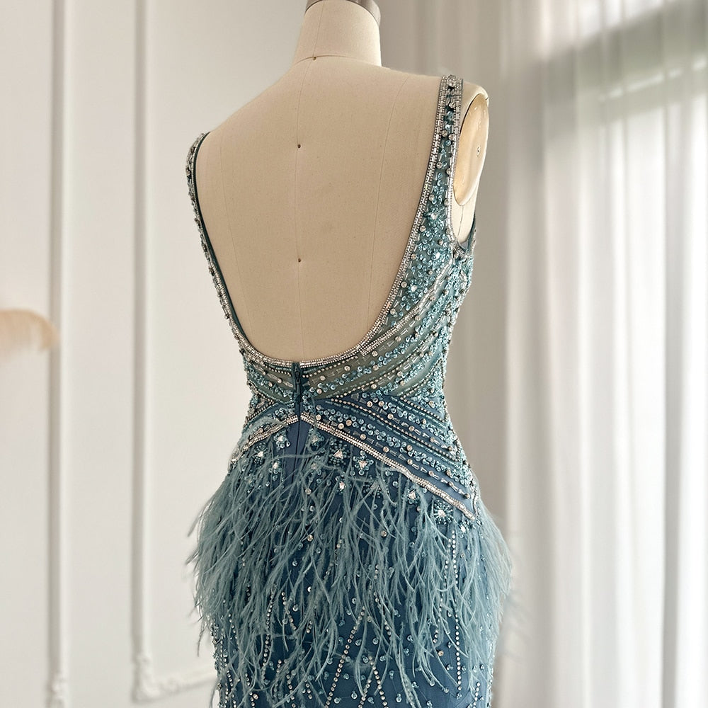Luxury V-neck Feather Prom Gown