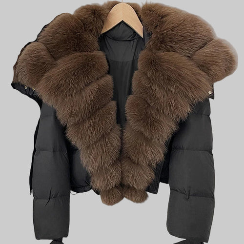 Short Hooded Big Real Fox Fur Down Coat