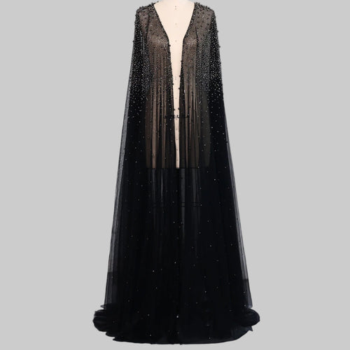 Black Beaded Cape  with Sweep  Dress