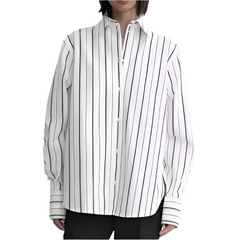 Black and White Striped Loose with A Wide Shoulder and Sleeve Top