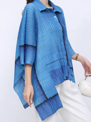 Solid Straight Grid Stand Collar Long Sleeve Patchwork Button Top