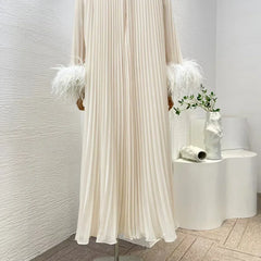 Rose Red White Ruched Pleat Feather   Dress