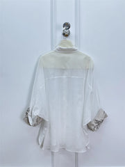 Cotton Shirt Cuffs Embroidered Turn-down Collar Single Breasted Loose Blouse