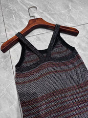 Striped Sequined Round Neck Sleeveless Elegant Slim Knitted Maxi Dress