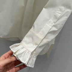 White with ruffled collar Top