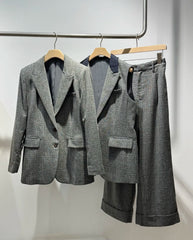 Casual Wool Plaid WaistedStyle Suit + Vest + Trousers Set
