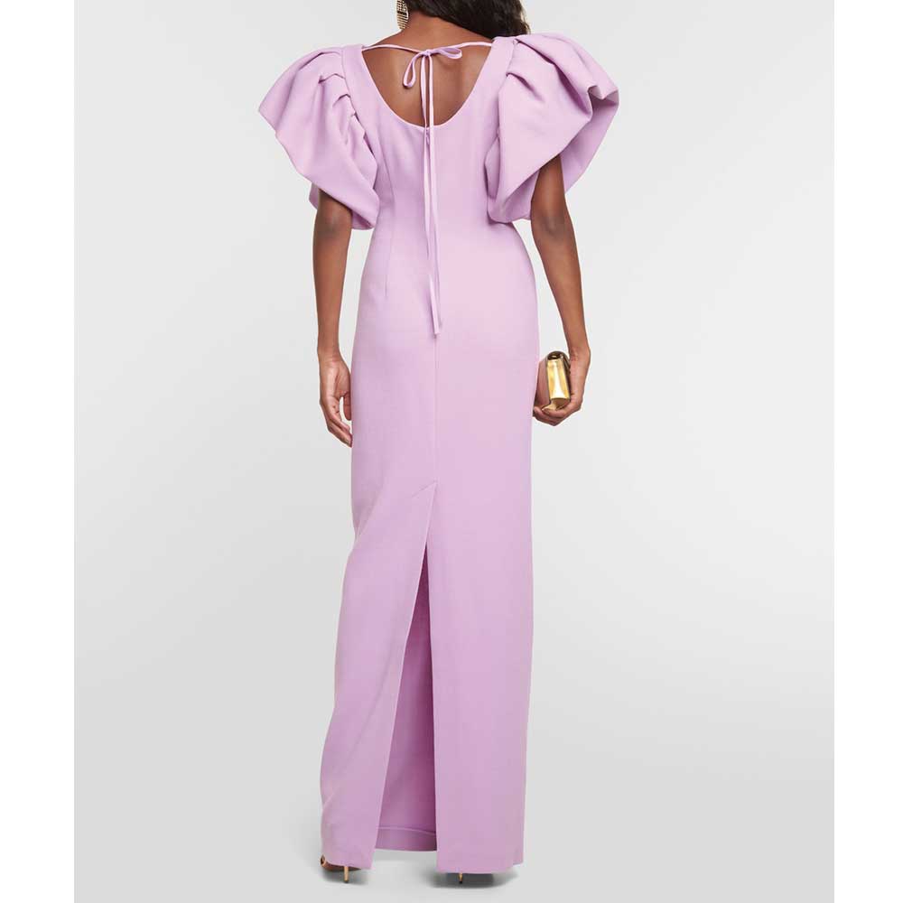 Light Purple Puffed Sleeve Elegant Floor-length Dress